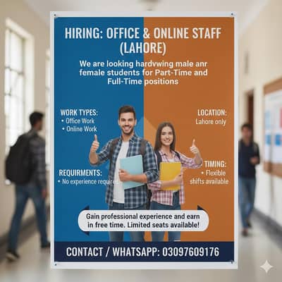 Online and office base and Part Time & Full Time Jobs available. Apply