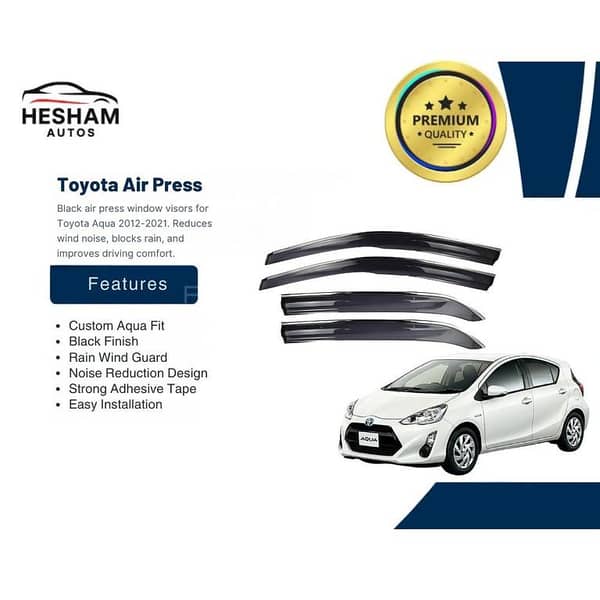 Toyota Aqua 2012–2021 Black Air Press | Window Visor | Wind & Rain Guard | Model-Specific Fit
