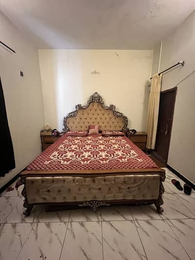 King size wooden (lasaani) bed + Mattress & Dressing
