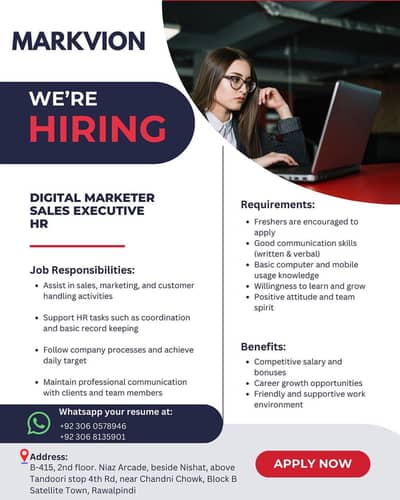 Looking for Sales executive, HR, Marketing