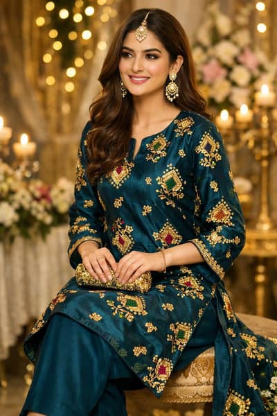  Premium Party Wear Embroidered Suit – Ready to Stitch