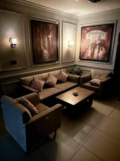 Premium habitt 5 seater sofa set with table and cushions