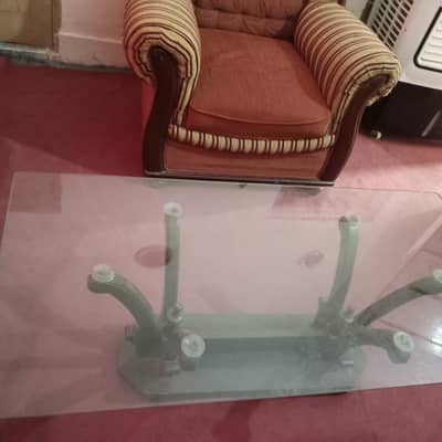 Modern Glass Coffee Table with Decorative Metal Base