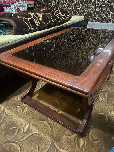 Wooden Table with Center Glass – Good Condition