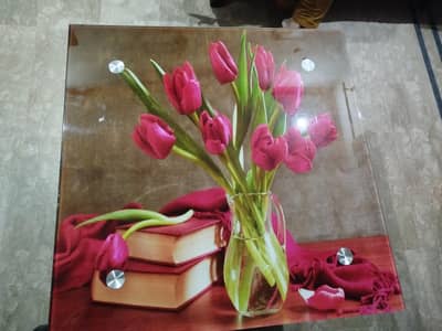 Wood Table with Top Glass