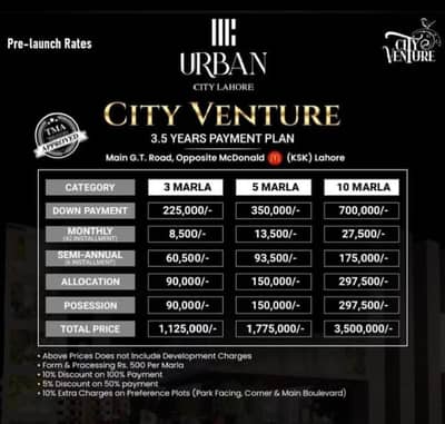 5 Marla Residential Plot for Sale in Urban City Venture Lahore 3.5 Years Instalments