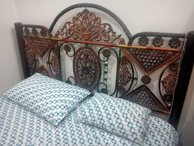 Queen size 5 feet wide and 6 feet long iron bed set with mattress