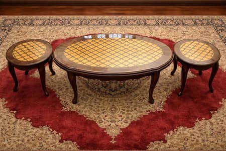 Luxury Solid Sheesham Coffee Table Set (3 Tables) with Designer Glass