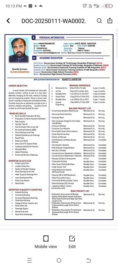 Quantity Surveyor QS