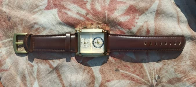 TSERA Dual Dial Rectangular Men’s Watch-Genuine Leather Strap