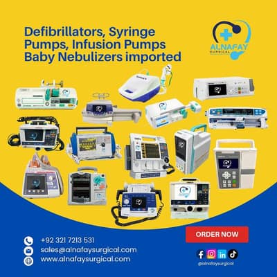 Defibrillators, Syringe Pumps, Infusion Pumps Baby Nebulizers imported