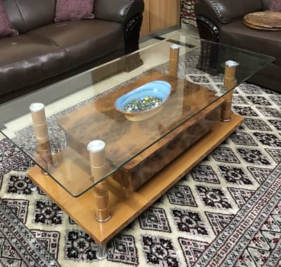 Glass Center Table with 2 Matching Side Tables – Wooden Base