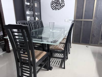 8-Seater Dining Table for Sale - Glass Top with Solid Wooden Chairs