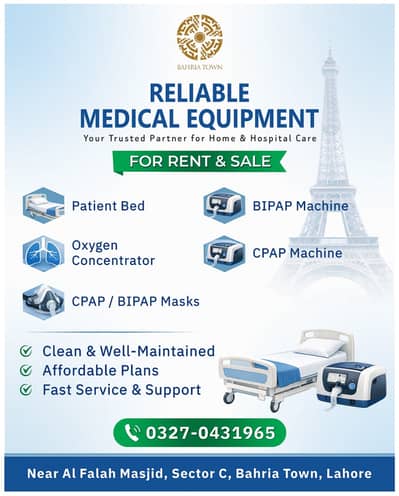 patient bed & oxygen machine for rent in Bahria Town Lahore