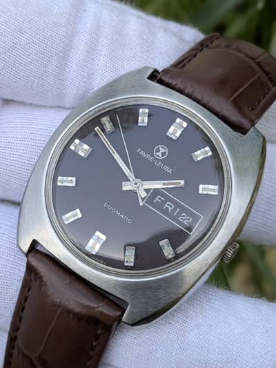FAVRE-LEUBA Duamatic Original Swiss watch with leather strap