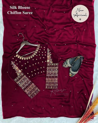 Exquisite Shamoz Silk Embroidered stitched saree 1 Pc