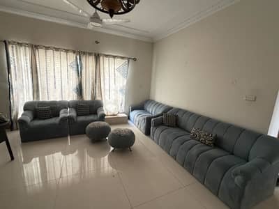 7 seater sofa set Two pumpkin round seats and curtains