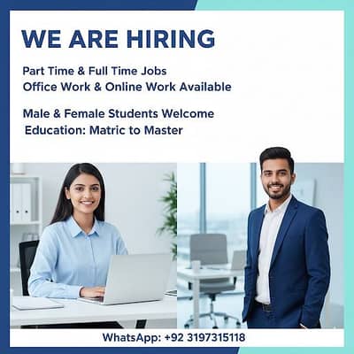Hiring Male female for office and online work part time full time