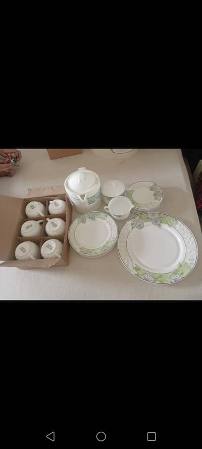 24 pieces tea set light green and white colour brand new box pack