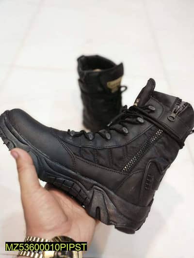Men’s Black Tactical Combat Boots – Side Zip, Lace-Up, Heavy-Duty Sol