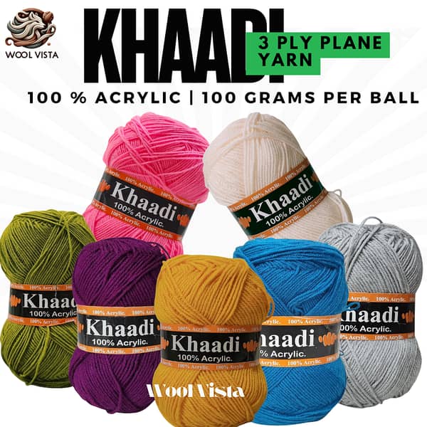 Khaadi Wool | 3ply thin wool yarn | 100% acrylic  | 90-100 grams in one ball | Best for knitting & crochet | Wool Vista