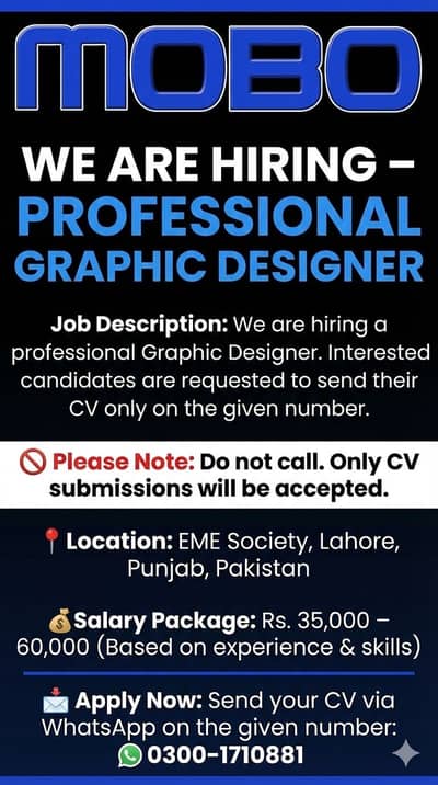 Graphic designer Required || Professional Designer || Jobs
