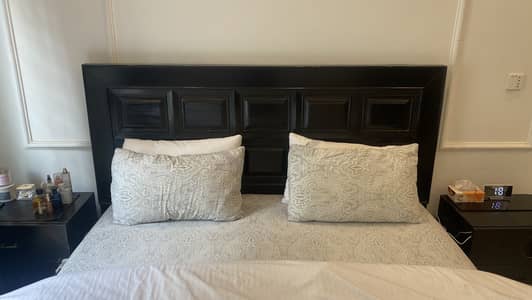 Wooden bed set with two side tables