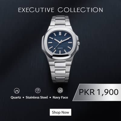 Executive Collection Quartz Watch – Stainless Steel Bracelet with Navy