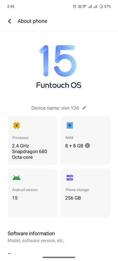 Vivo y36  Mobile  8+8/256