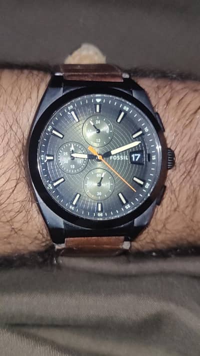 Fossil Nate Chronograph Men's Watch - Black Dial & Brown Leather Strap