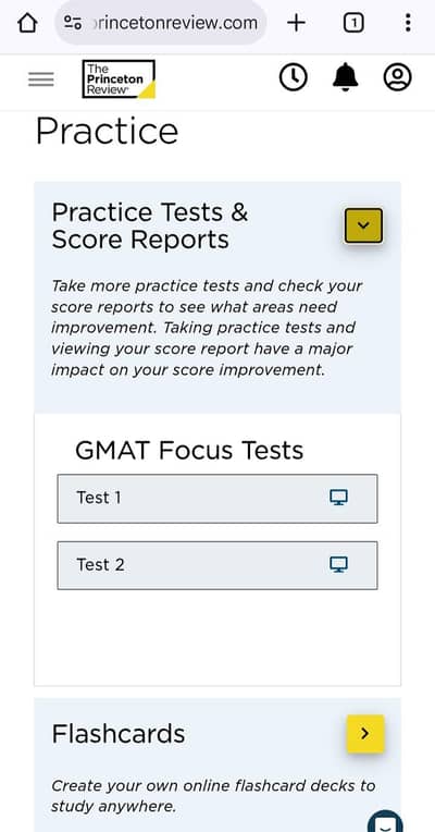 2 GMAT Practice Tests on The Princeton Review Websites