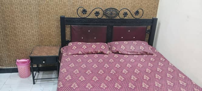 iron bed and matresswith side tables