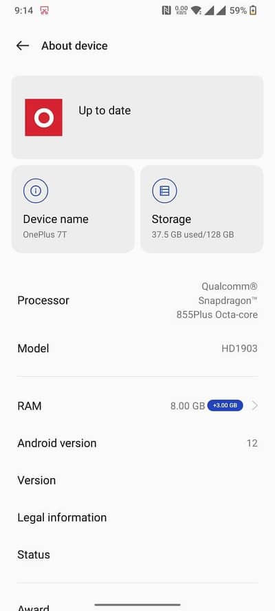 one plus 7t only shade and back crek 8/128(03315154794)