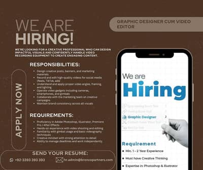 Graphic Designer cum Video Editor required in Lahore