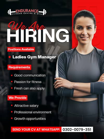 Job Opportunity: Ladies Gym Manager (Freshers Welcome)