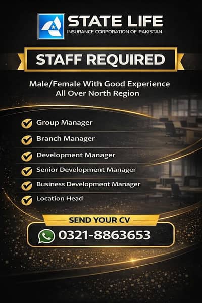 Required Male and Female Staff For Our Office