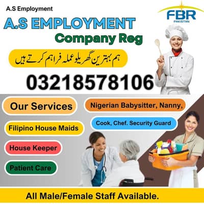 patient care baby sitter House  maids cook chef couple available