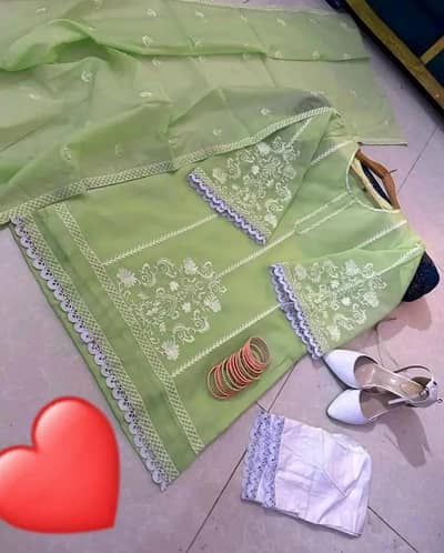 3pcs Women's Stitched Organza Embroidered Suit's