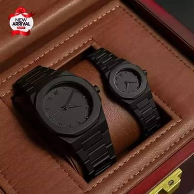Stylish Black Carbon Fiber Analogue Couple Watches - 2 Pcs for Unisex