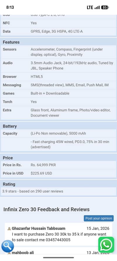 infinix zero 30 8=256
