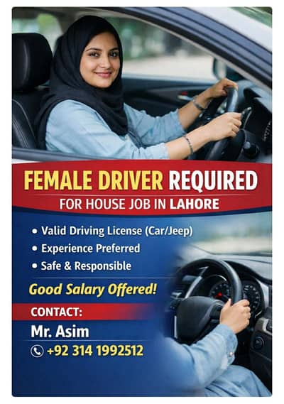 Female Driver Required at Lahore