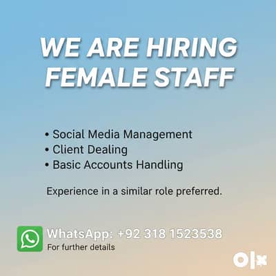 Female Office Assistant – Social Media & Client Handling