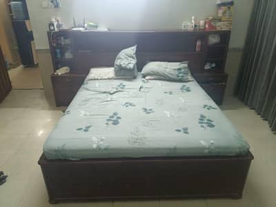 king size wooden bed with mattress and safe/store for sale