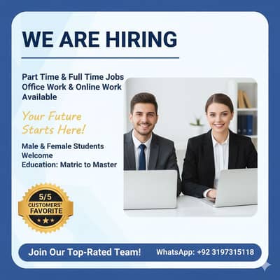 Hiring Male female for office and online work part time full time