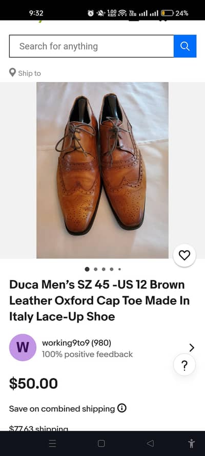 45 Duca mans SZ US 12 Brown Leather oxford shoes Made in Italy