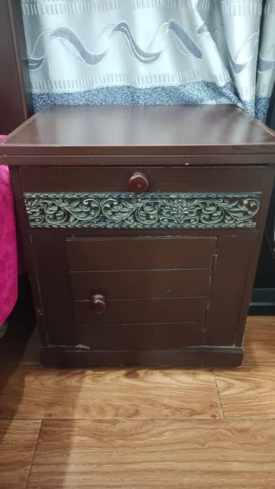 Wooden Bed with side tables