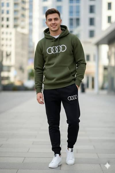 Contrast Green Audi Printed Hoddie Track Suit