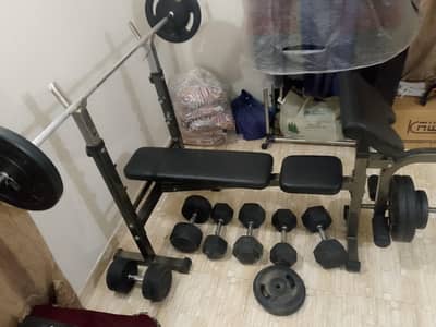 Multi-Function Strength Trainer Bench with Rubber Coated Dumbbells