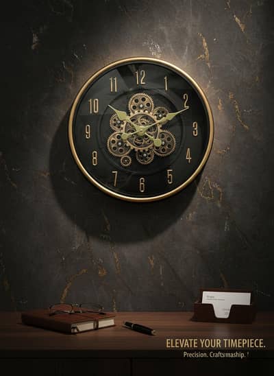 Premium Gold & Black Mechanical Gear Clock (Large)