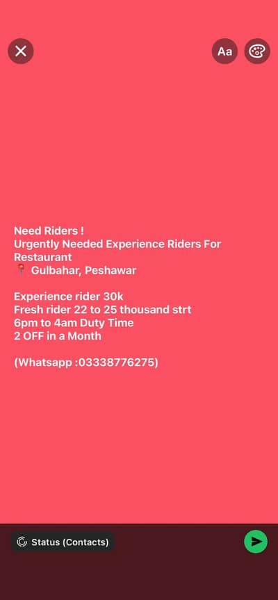 Need Experience Riders (hungers peshawar)